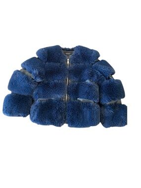AKIRA Girl size 10 Royal Blue Teddy Faux Fur zip up Coat two front pockets